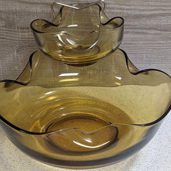 Vintage Amber Anchor Hocking 3 Piece Chip & Dip Set - Picture 2 of 6